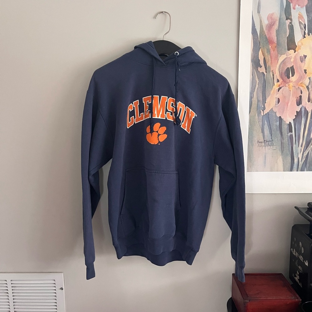 Port and Company Navy Blue Hoodie with Clemson Paw Print